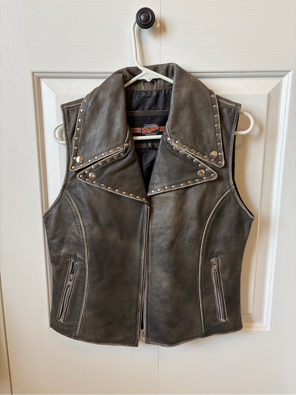 Studded Leather Vest - Women's Black Leather Moto Vest